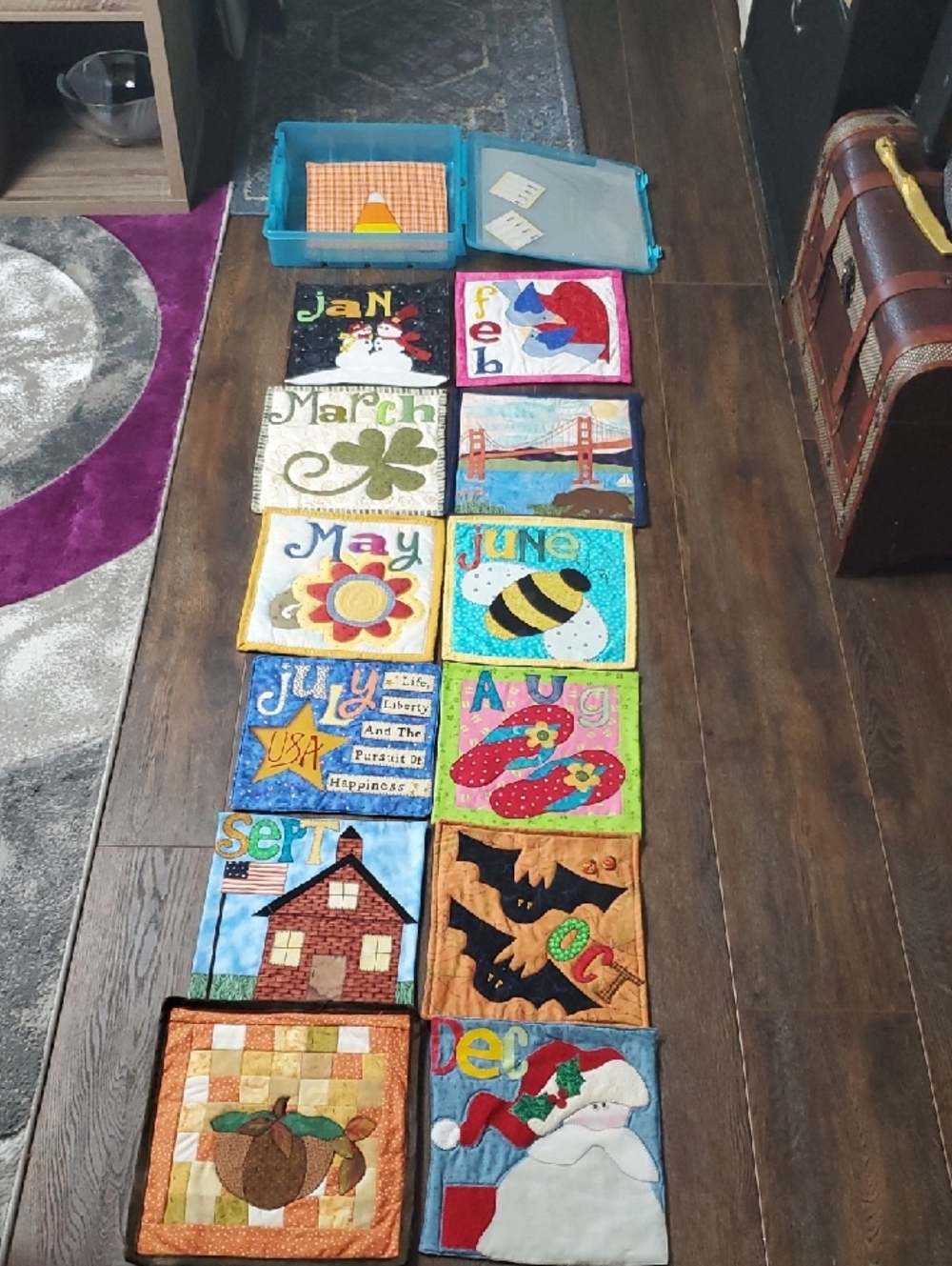 Handmade Multicolor Monthly Calendar Quilting Blocks